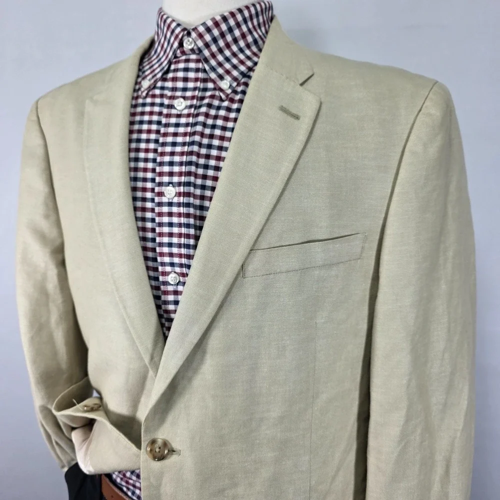 Tommy Hilfiger Men's Sport Coat Blazer Two Button Beige Linen Cotton‎ Blend 44L